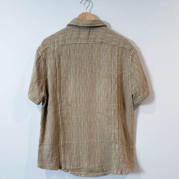 CORRIDOR Rainbow Weave Linen Camp Collar Shirt Natural L EUC - Picture 4 of 4